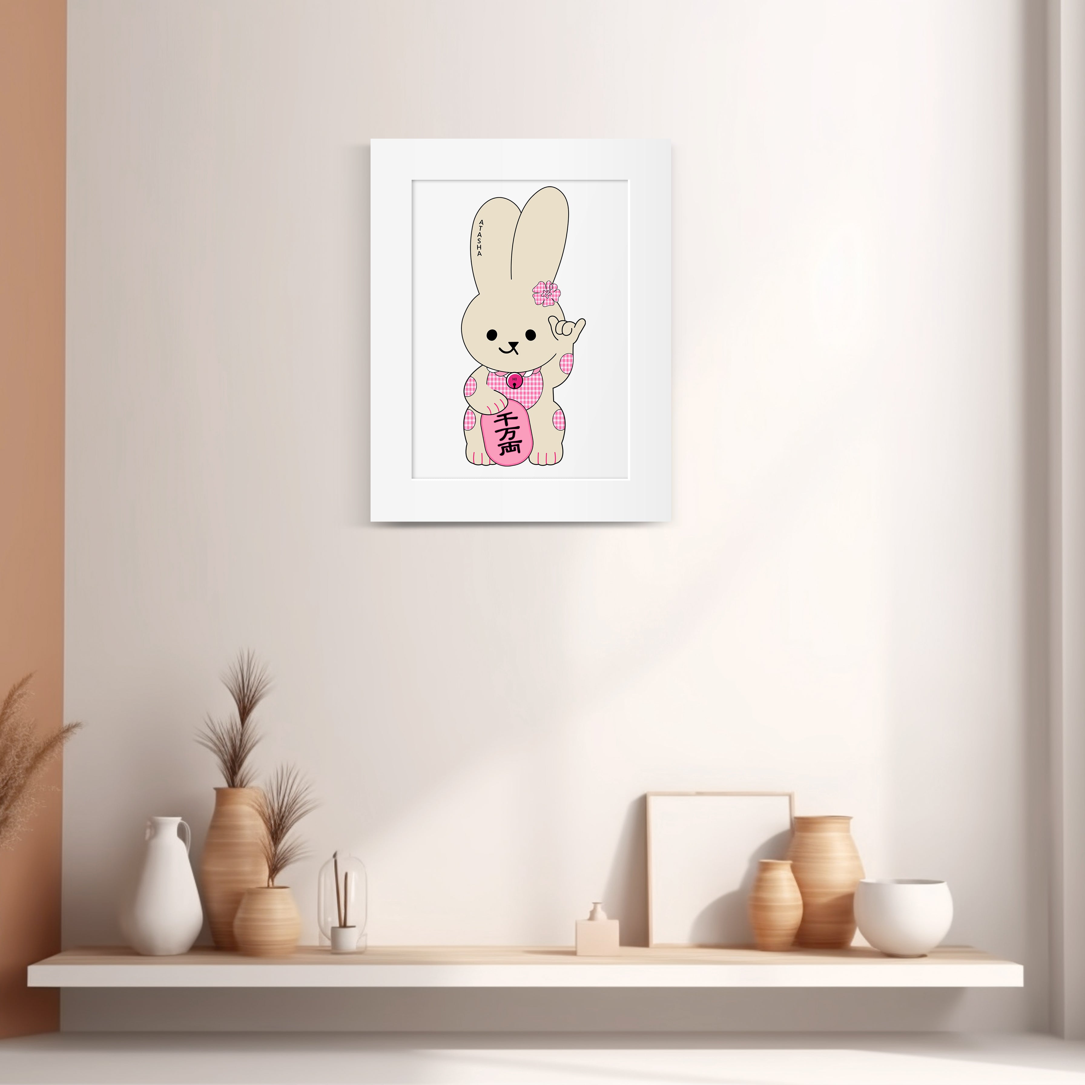 Lucky Rabbit Matted Print, Pink Palaka Edition