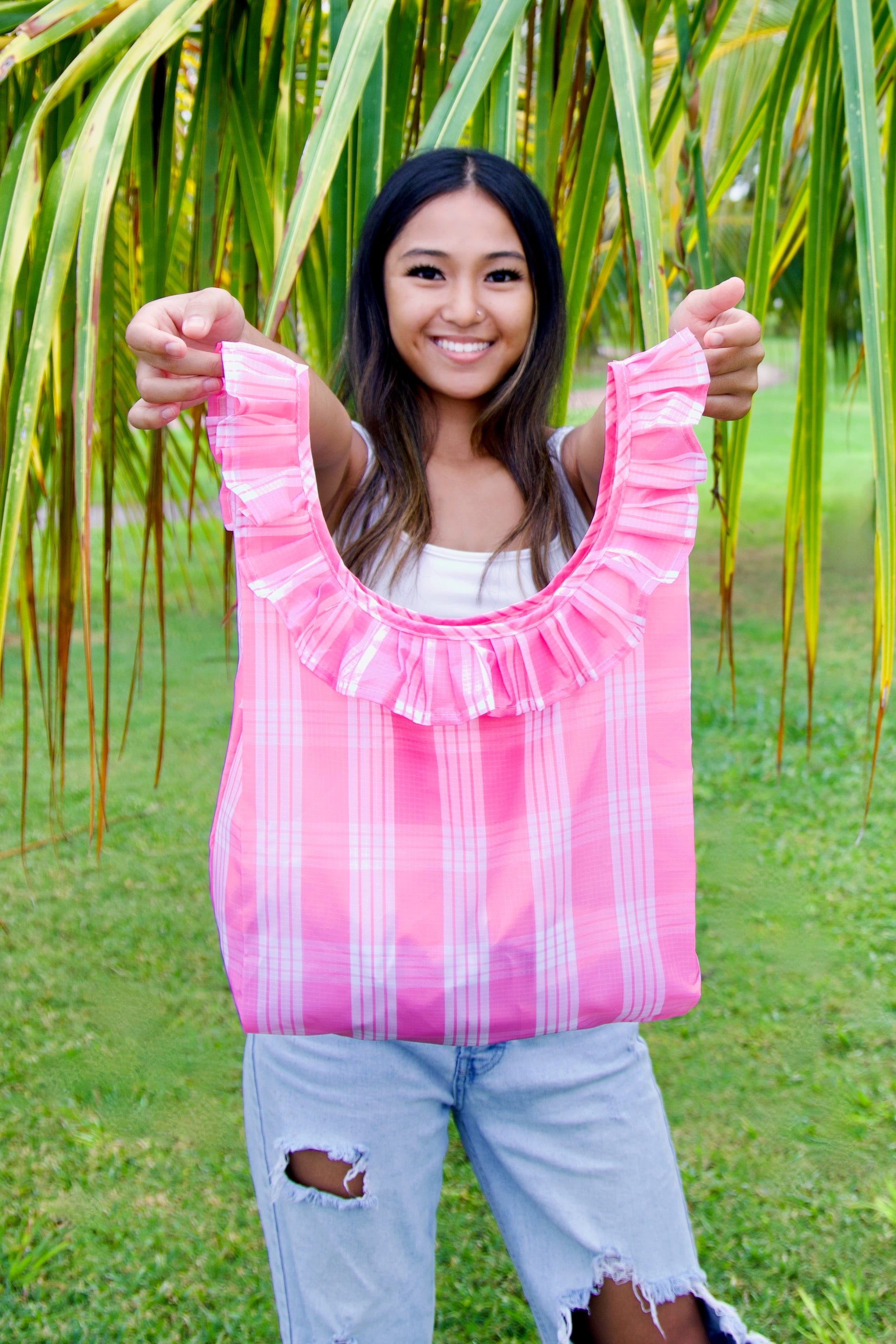 Palaka Pink Pattern Medium Lei Bag | Hawaiian Beach Themed | Citadine