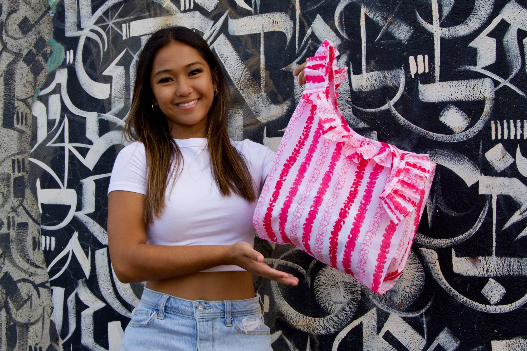Pua Kenikeni Pink Pattern Medium Lei Bag | 100% rPET | Citadine