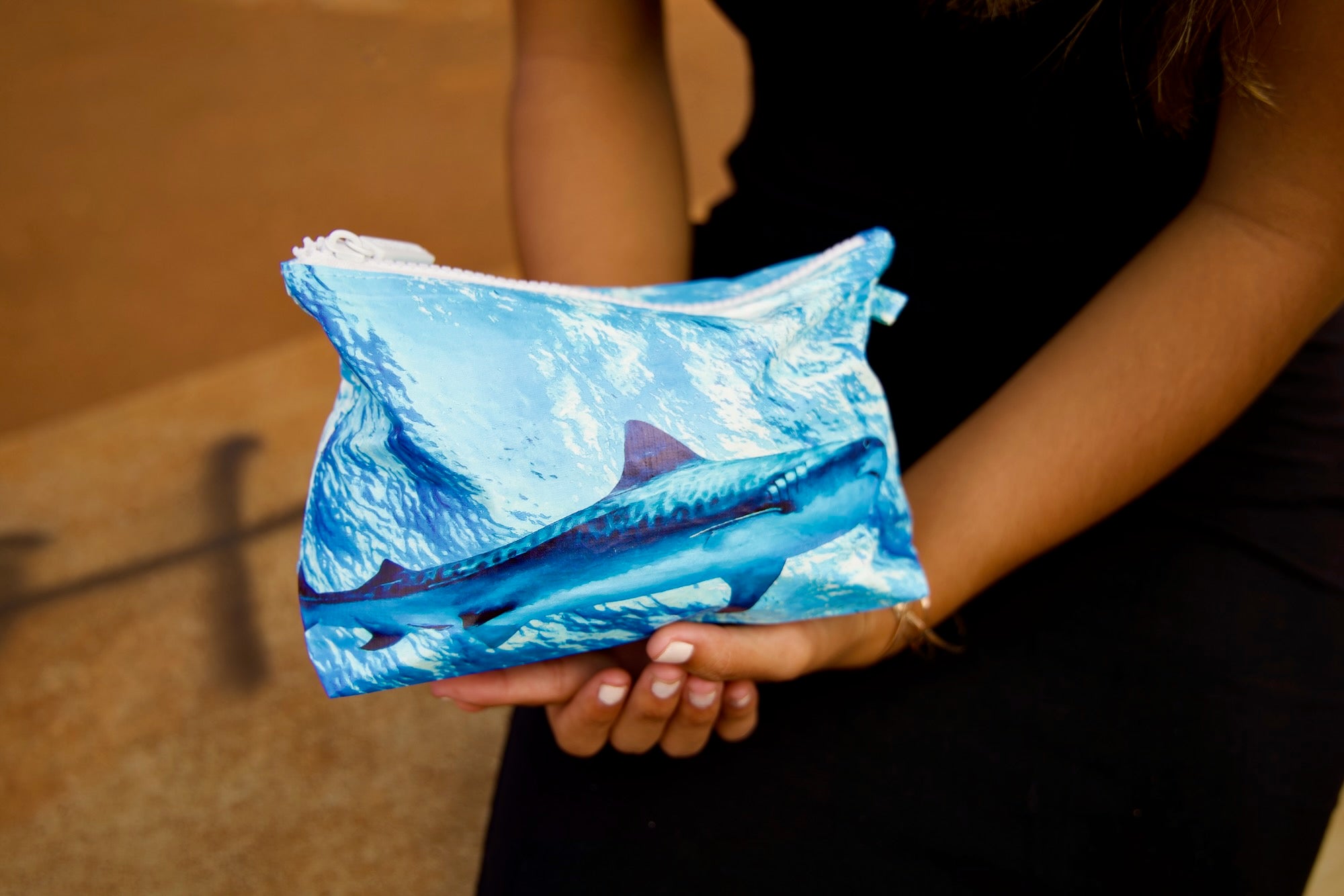 Small Pouch for Travel | Chas Beasley Shark Print Versatile | Citadine