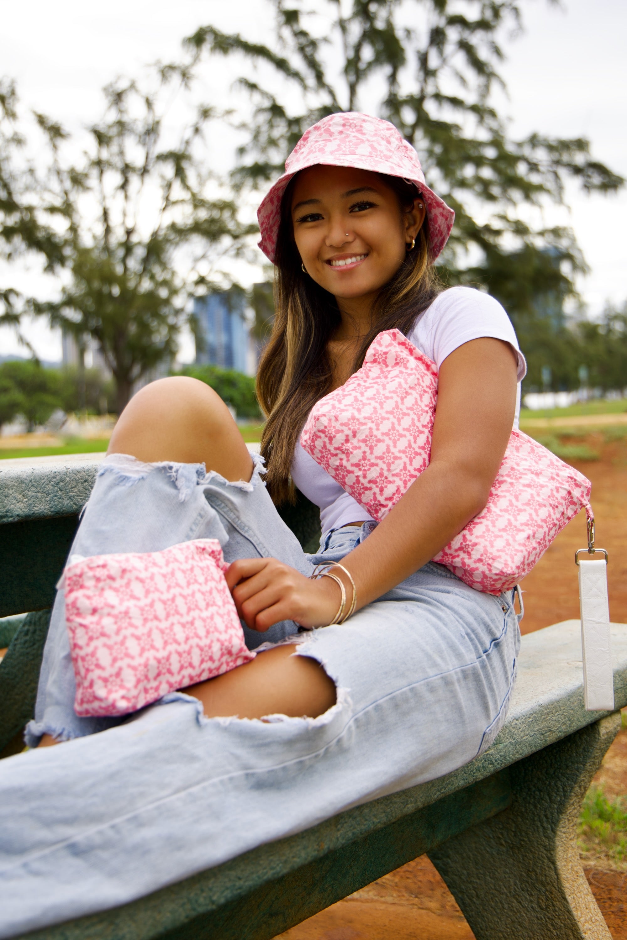 Hawaiian Quilt Hibiscus Pineapple Pink Bucket Hat-DuPont™ Tyvek®