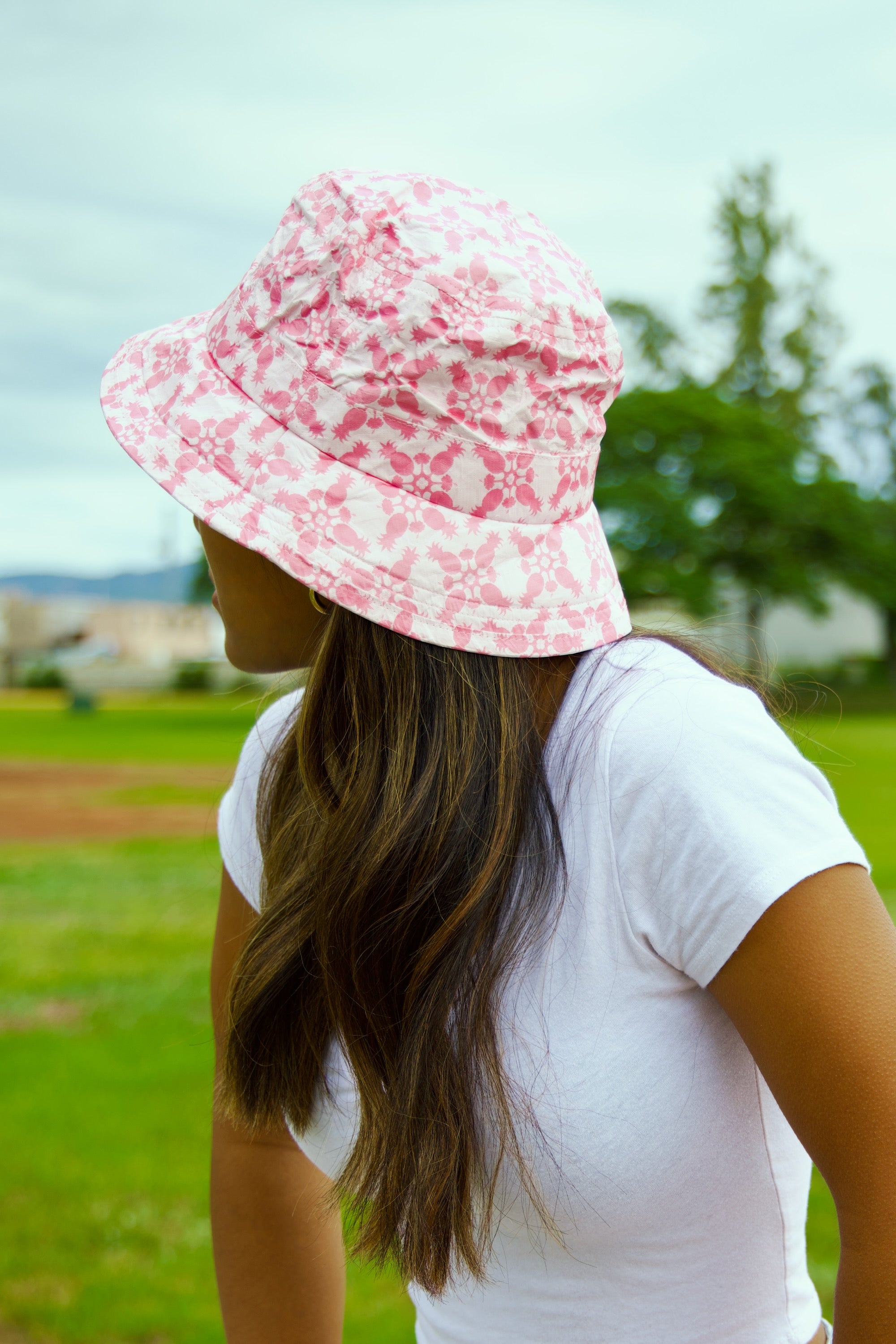 Hawaiian Quilt Hibiscus Pineapple Pink Bucket Hat-DuPont™ Tyvek®