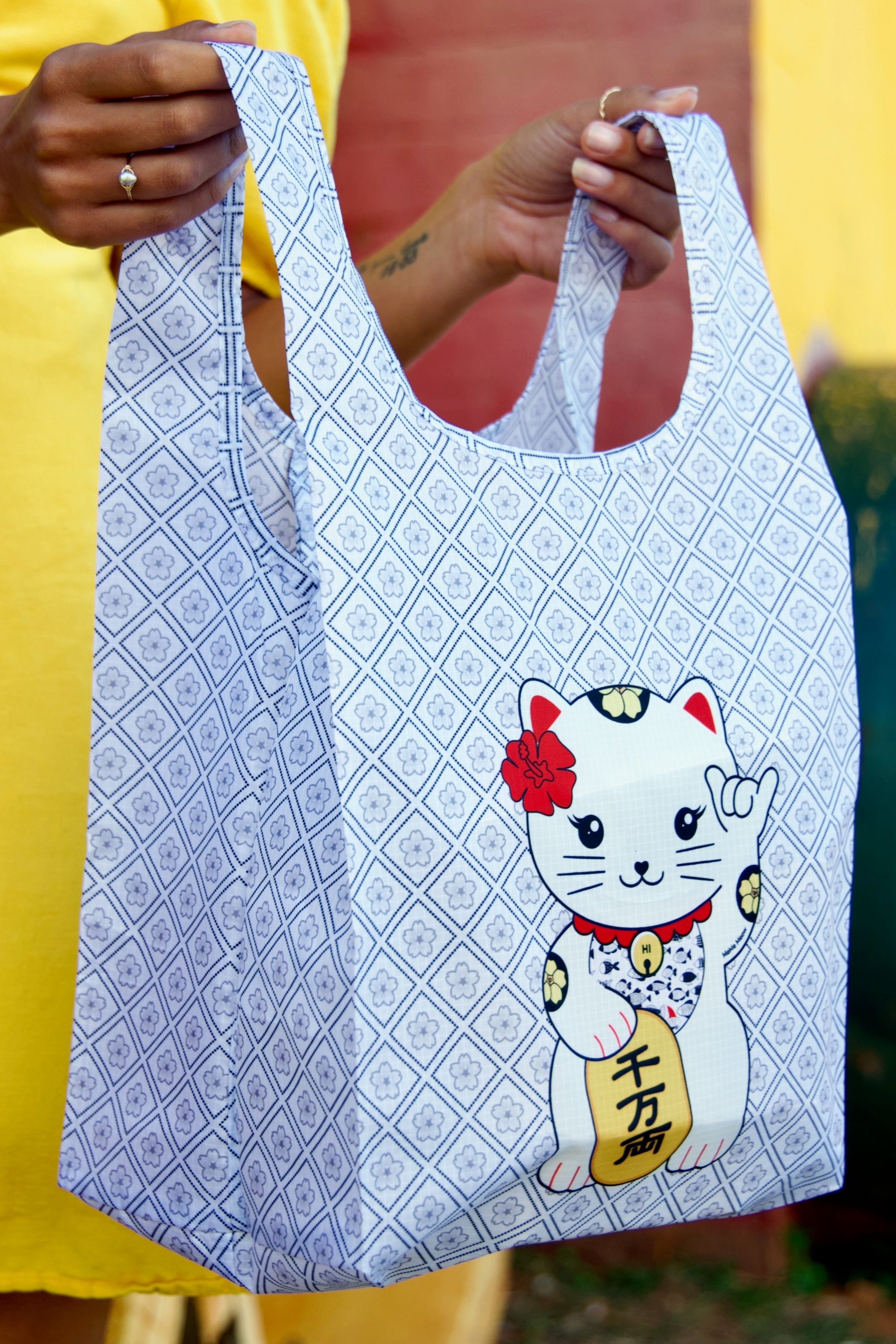 rPET Foodie Take Out Bag - Sakura Lucky Cat MeMe Meow