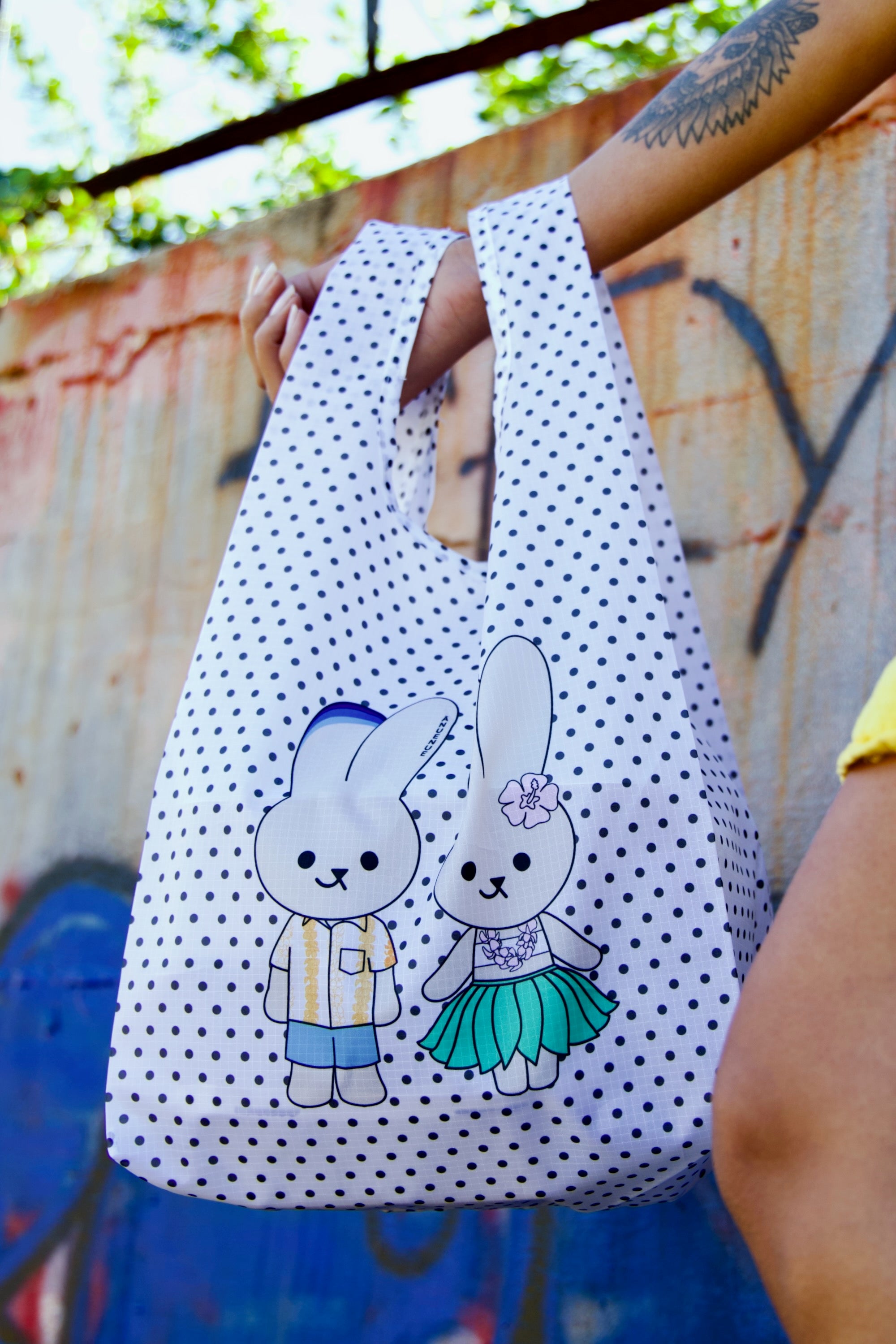 rPET Foodie Take Out Bag - Atasha Rabbit & Ānuenue Polka Dots
