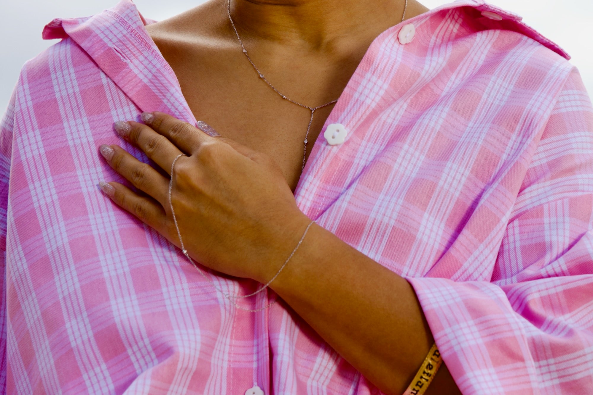 14K Solid White Gold Hand Chain