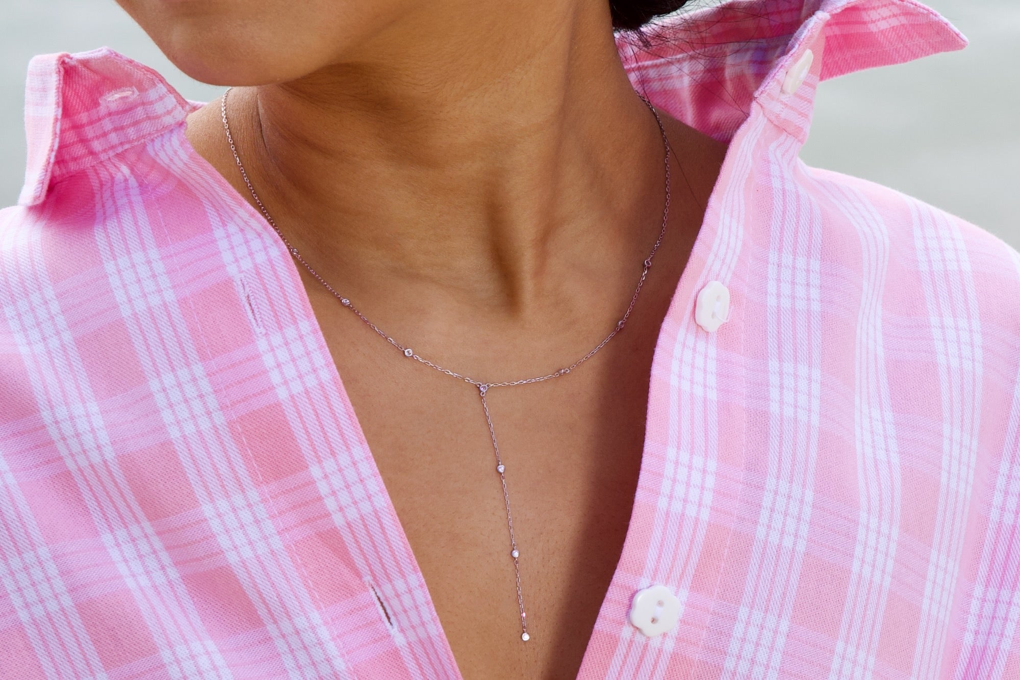 14K Solid Gold Diamonds Lariat Necklace