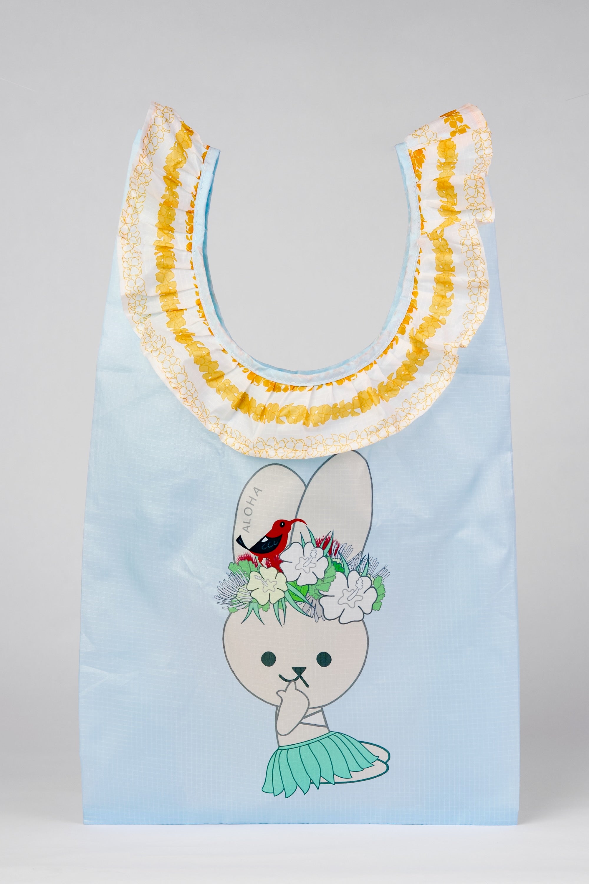 Medium Lei Bag Atasha Rabbit & Iiwi W/Pua Kenikeni Lei Yellow